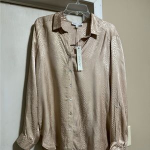 New ladies large champagne color silk blouse